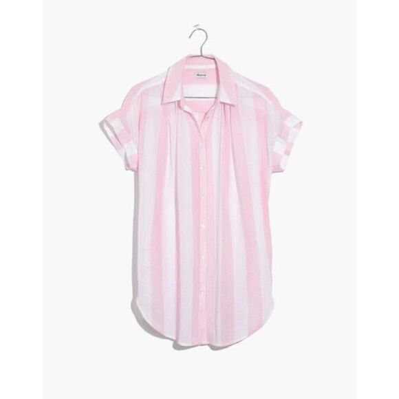 Madewell Pink and White Striped Button Down Shirt - Picture 1 of 7